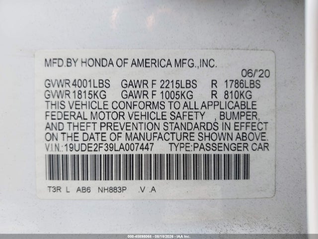19UDE2F39LA007447 Acura Ilx Standard
