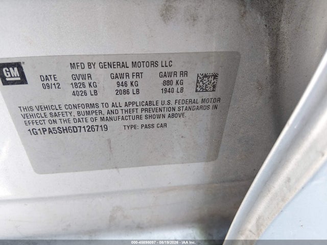 Продаж на аукціоні авто 2013 Chevrolet Cruze Ls Auto, vin: 1G1PA5SH6D7126719, номер лоту: 45898097