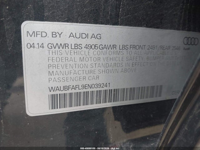 Продажа на аукционе авто 2014 Audi A4 2.0t Premium, vin: WAUBFAFL9EN039241, номер лота: 45898100