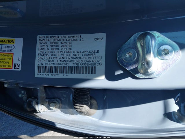 45898114 :رقم المزاد ، 1HGCV1F39NA080407 vin ، 2022 Honda Accord Sport مزاد بيع