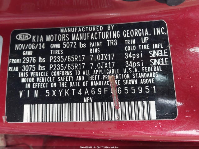 KIA SORENTO LX 2015 5XYKT4A69FG655951 Image 9
