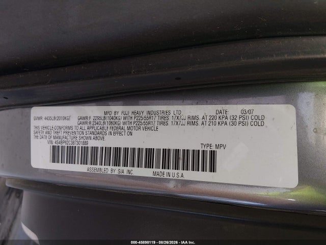Aukcja sprzedaży 2008 Subaru Outback 2.5i Limited/2.5i Limited L.l. Bean Edition, vin: 4S4BP62C387301889, numer aukcji: 45898119