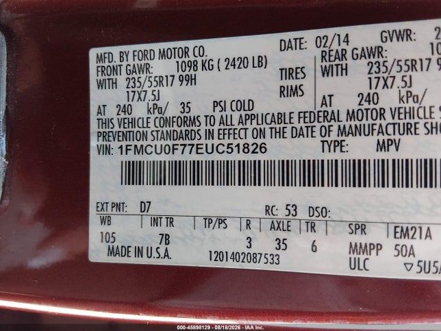 Ford ESCAPE S 2014 1FMCU0F77EUC51826 Image 9