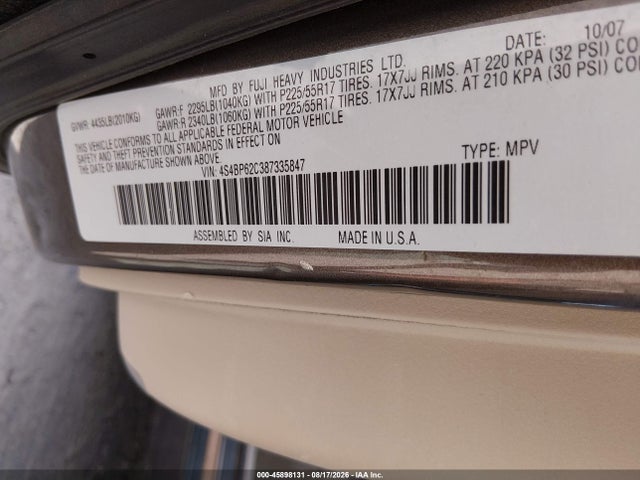 Продаж на аукціоні авто 2008 Subaru Outback 2.5i Limited/2.5i Limited L.l. Bean Edition, vin: 4S4BP62C387335847, номер лоту: 45898131