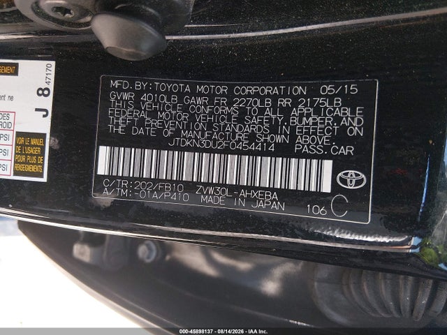 Toyota Prius Two 2015 JTDKN3DU2F0454414 Image 9
