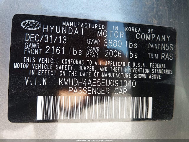 Aukcja sprzedaży 2014 Hyundai Elantra Se, vin: KMHDH4AE5EU091340, numer aukcji: 45898146