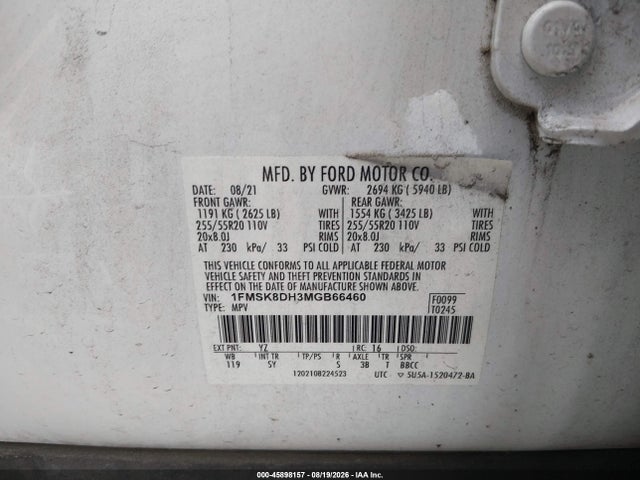 Продаж на аукціоні авто 2021 Ford Explorer Xlt, vin: 1FMSK8DH3MGB66460, номер лоту: 45898157
