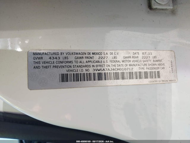 2012 Volkswagen Jetta Gli Autobahn მანქანა იყიდება აუქციონზე, vin: 3VW5A7AJ4CM010712, აუქციონის ნომერი: 45898169