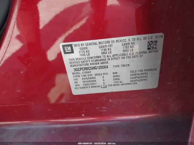 Продаж на аукціоні авто 2017 Chevrolet Silverado 1500 Lt, vin: 3GCPCREC5HG125564, номер лоту: 45898197