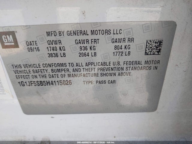 1G1JF5SB5H4115026 Chevrolet Sonic Premier Auto