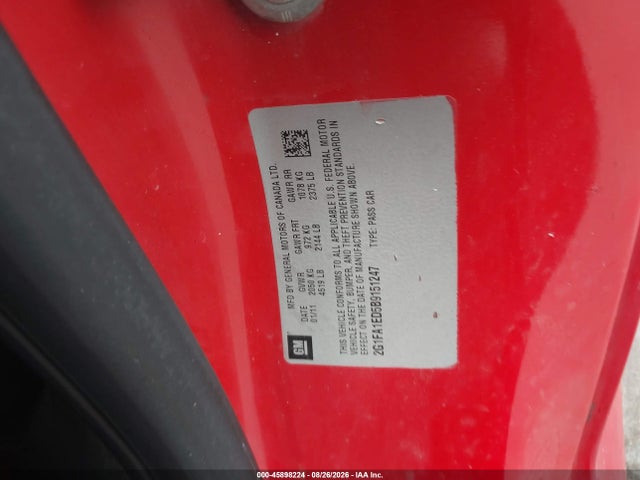 45898224 :رقم المزاد ، 2G1FA1ED5B9151247 vin ، 2011 Chevrolet Camaro 2ls مزاد بيع