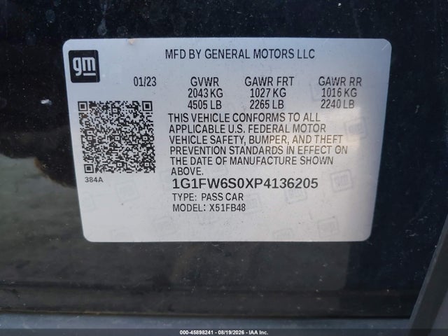 Продажа на аукционе авто 2023 Chevrolet Bolt Ev Fwd 1lt, vin: 1G1FW6S0XP4136205, номер лота: 45898241