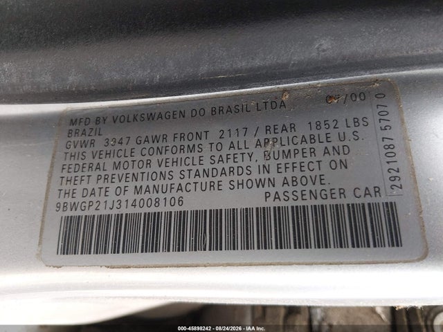 Aukcja sprzedaży 2001 Volkswagen Golf Gls Tdi, vin: 9BWGP21J314008106, numer aukcji: 45898242