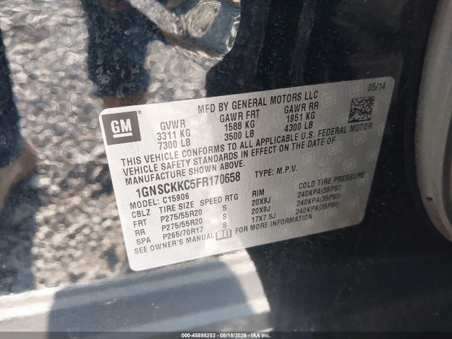 Aukcja sprzedaży 2015 Chevrolet Suburban Ltz, vin: 1GNSCKKC5FR170658, numer aukcji: 45898252