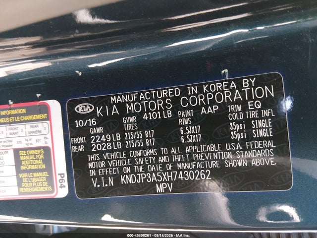 KIA SOUL + 2017 KNDJP3A5XH7430262 Image 9