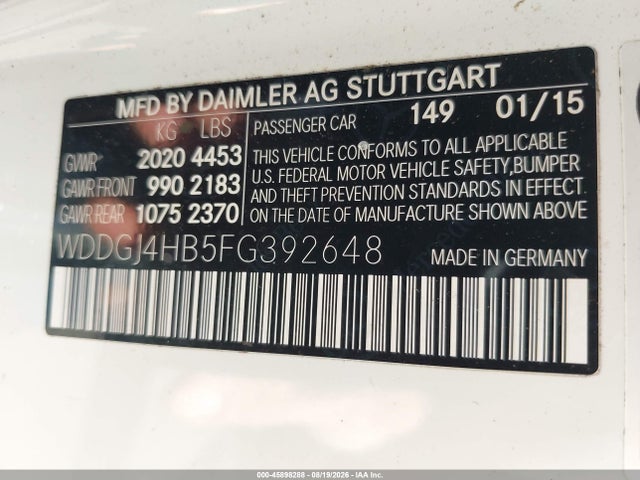 Aukcja sprzedaży 2015 Mercedes-benz C 250, vin: WDDGJ4HB5FG392648, numer aukcji: 45898288