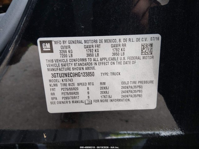 2017 Gmc Sierra 1500 Slt მანქანა იყიდება აუქციონზე, vin: 3GTU2NEC9HG123850, აუქციონის ნომერი: 45898318