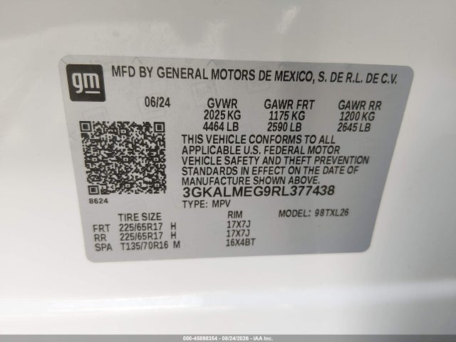 2024 Gmc Terrain Fwd Sle მანქანა იყიდება აუქციონზე, vin: 3GKALMEG9RL377438, აუქციონის ნომერი: 45898354