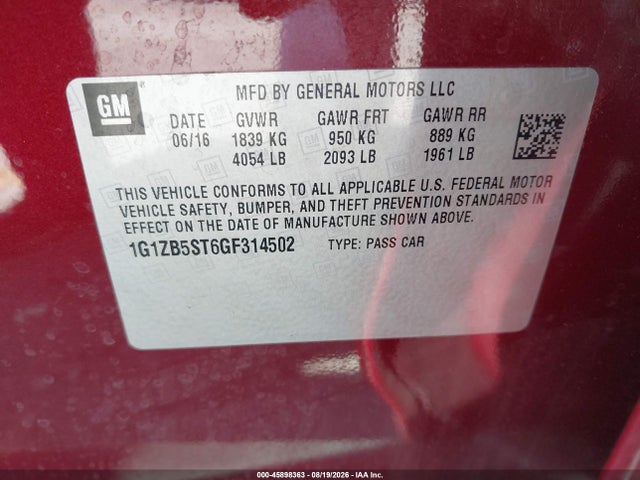 Chevrolet MALIBU LS 2016 1G1ZB5ST6GF314502 Image 9