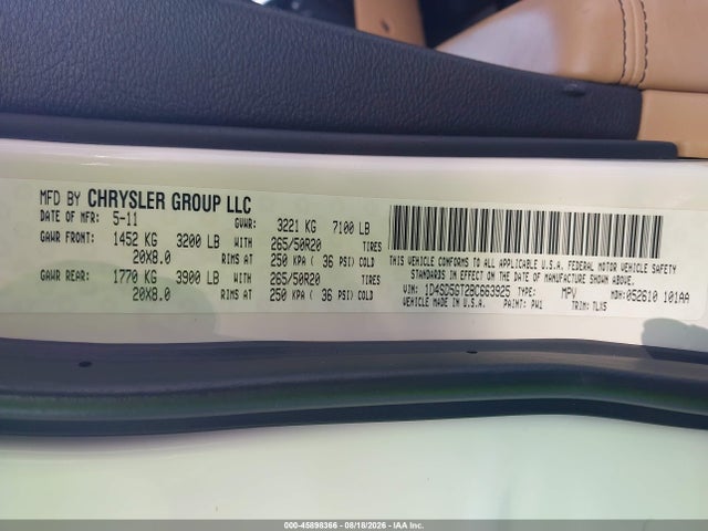 Продажа на аукционе авто 2011 Dodge Durango Citadel, vin: 1D4SD5GT2BC663925, номер лота: 45898366