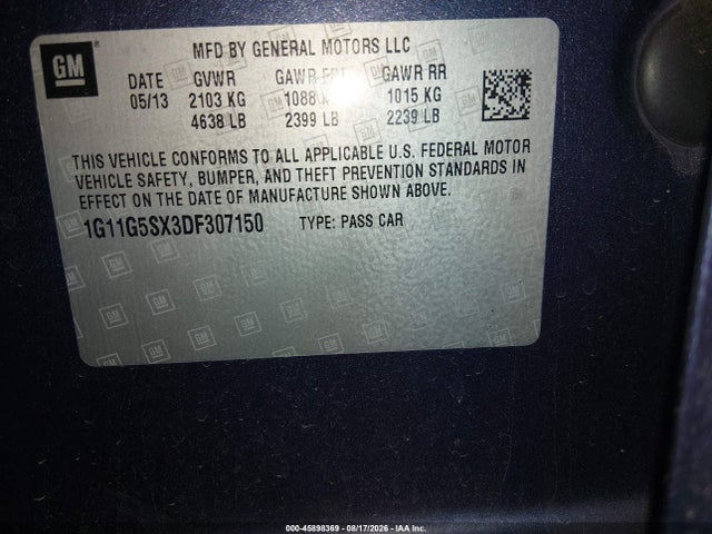 Продажа на аукционе авто 2013 Chevrolet Malibu 3lt, vin: 1G11G5SX3DF307150, номер лота: 45898369