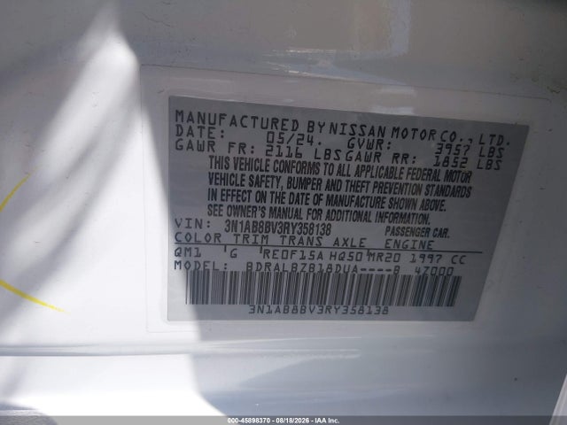 Nissan Sentra S Xtronic Cvt 2024 3N1AB8BV3RY358138 Image 9