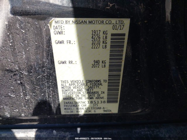 45898373 :رقم المزاد ، 1N4AL3AP7HC185138 vin ، 2017 Nissan Altima 2.5 Sl مزاد بيع