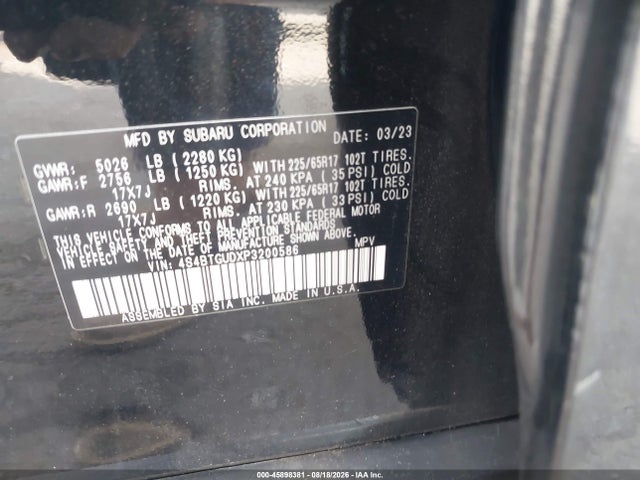 2023 Subaru Outback Wilderness მანქანა იყიდება აუქციონზე, vin: 4S4BTGUDXP3200586, აუქციონის ნომერი: 45898381