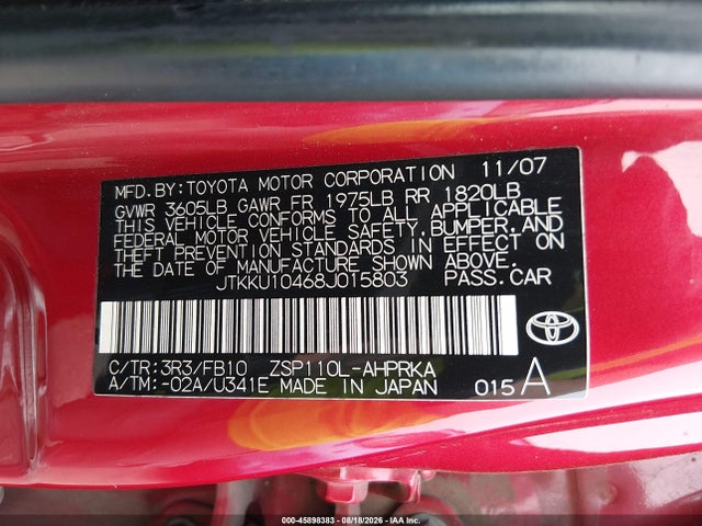 45898383 :رقم المزاد ، JTKKU10468J015803 vin ، 2008 Scion Xd مزاد بيع