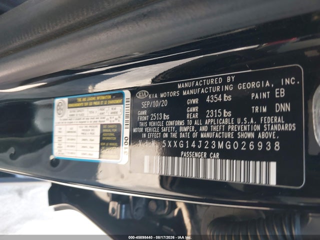 Продажа на аукционе авто 2021 Kia K5 Lxs, vin: 5XXG14J23MG026938, номер лота: 45898440