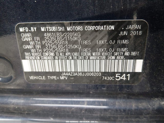 Aukcja sprzedaży 2018 Mitsubishi Outlander Es/le/se/sel, vin: JA4AZ3A36JJ006203, numer aukcji: 45898442