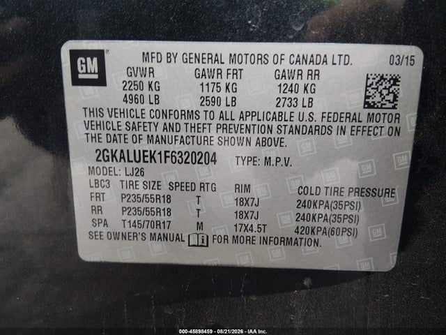 Продаж на аукціоні авто 2015 Gmc Terrain Denali, vin: 2GKALUEK1F6320204, номер лоту: 45898459