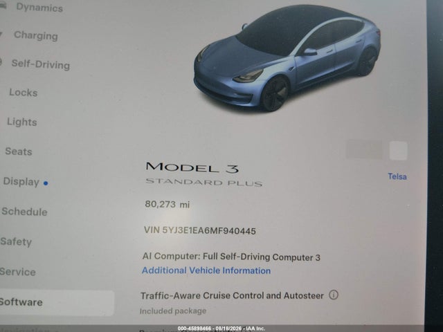 Tesla Model 3 Standard Range Plus Rear-wheel Drive 2021 5YJ3E1EA6MF940445 Image 14
