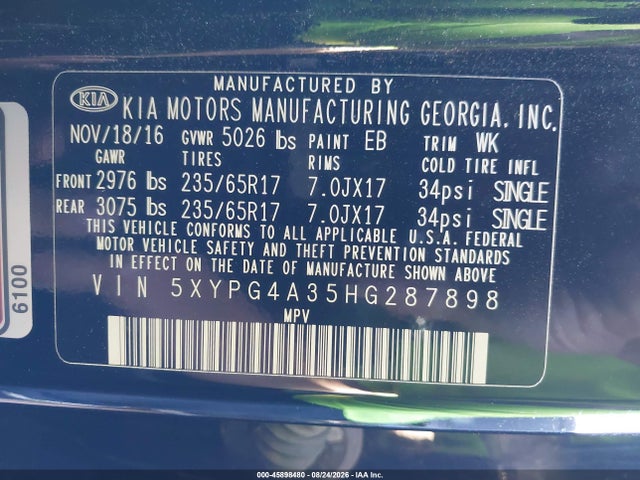 KIA Sorento 2.4l Lx 2017 5XYPG4A35HG287898 Image 9