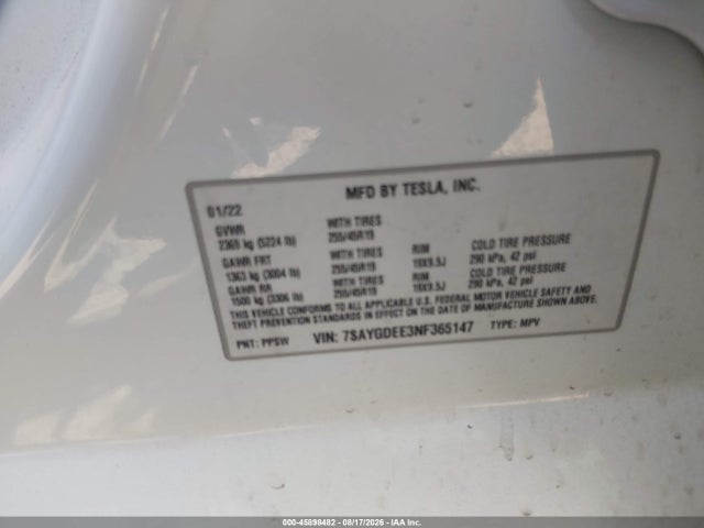 Продаж на аукціоні авто 2022 Tesla Model Y Long Range Dual Motor All-wheel Drive, vin: 7SAYGDEE3NF365147, номер лоту: 45898482