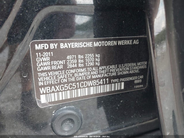 Aukcja sprzedaży 2012 Bmw 528i, vin: WBAXG5C51CDW85411, numer aukcji: 45898526