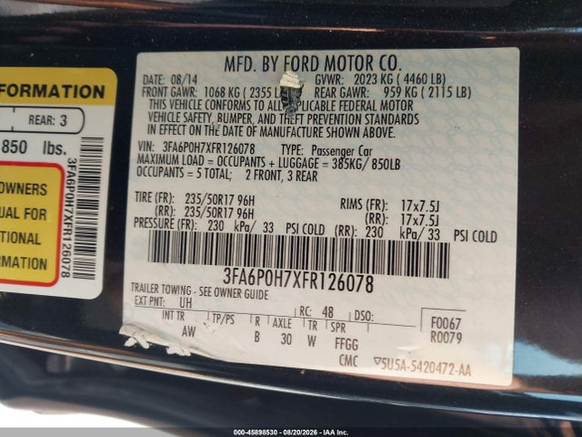 Продажа на аукционе авто 2015 Ford Fusion Se, vin: 3FA6P0H7XFR126078, номер лота: 45898530