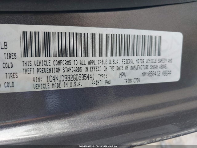 Aukcja sprzedaży 2016 Jeep Compass Sport, vin: 1C4NJDBB2GD535441, numer aukcji: 45898532