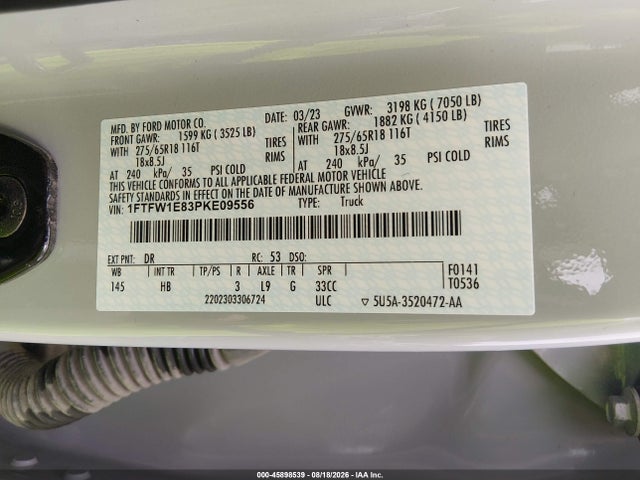 Продажа на аукционе авто 2023 Ford F-150 Lariat, vin: 1FTFW1E83PKE09556, номер лота: 45898539