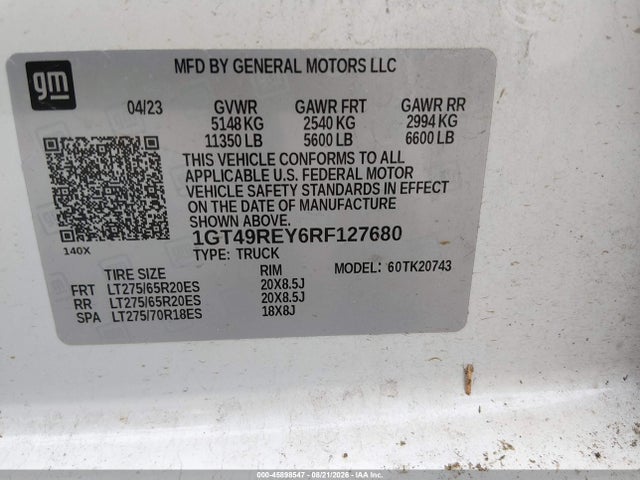 45898547 :رقم المزاد ، 1GT49REY6RF127680 vin ، 2024 Gmc Sierra 2500hd 4wd  Standard Bed Denali مزاد بيع