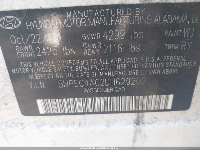 Продажа на аукционе авто 2013 Hyundai Sonata Se, vin: 5NPEC4AC2DH629202, номер лота: 45898557