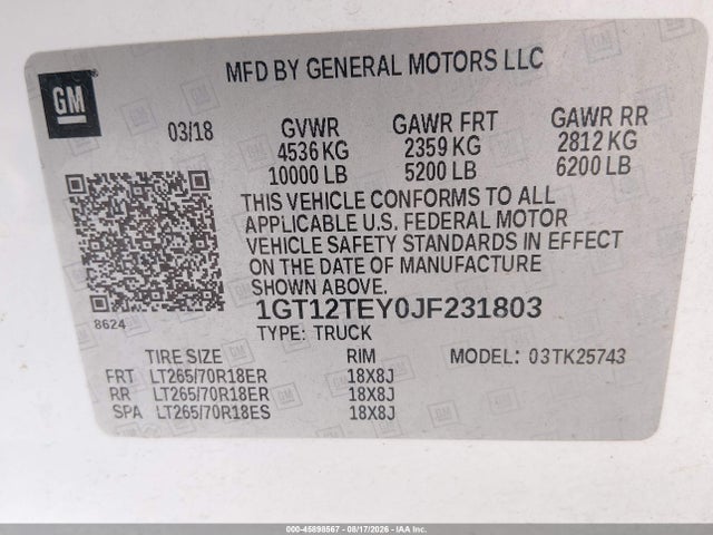 GMC Sierra 2500hd Slt 2018 1GT12TEY0JF231803 Image 9