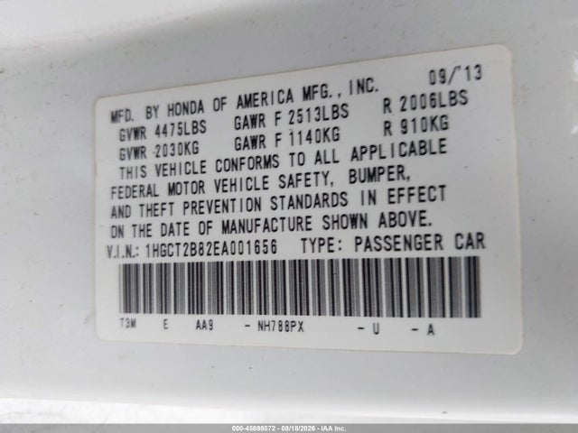 Aukcja sprzedaży 2014 Honda Accord Ex-l V-6, vin: 1HGCT2B82EA001656, numer aukcji: 45898572