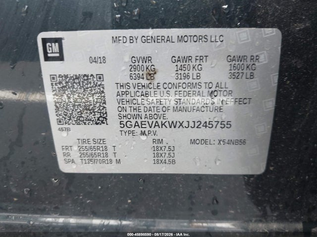 Aukcja sprzedaży 2018 Buick Enclave Essence, vin: 5GAEVAKWXJJ245755, numer aukcji: 45898590