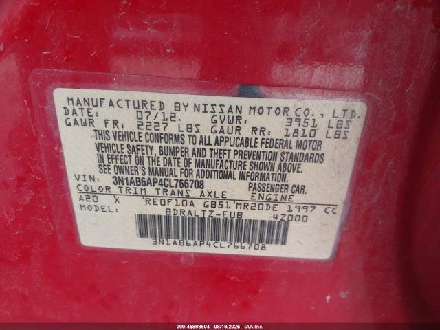 Продажа на аукционе авто 2012 Nissan Sentra 2.0 Sr, vin: 3N1AB6AP4CL766708, номер лота: 45898604