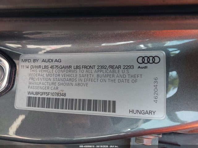 45898610 :رقم المزاد ، WAUBFGFF5F1078348 vin ، 2015 Audi A3 2.0t Premium مزاد بيع