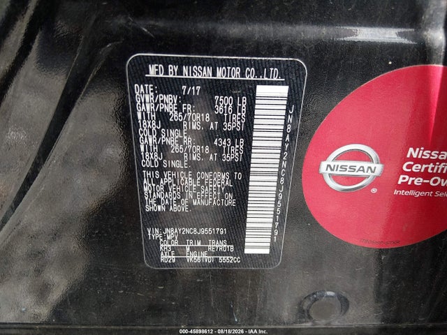 Продажа на аукционе авто 2018 Nissan Armada Sv, vin: JN8AY2NC8J9551791, номер лота: 45898612