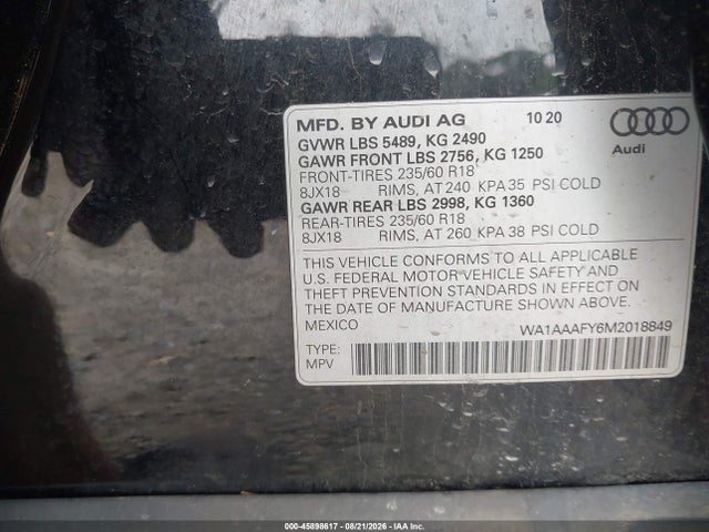 Aukcja sprzedaży 2021 Audi Q5 Premium 45 Tfsi Quattro S Tronic, vin: WA1AAAFY6M2018849, numer aukcji: 45898617