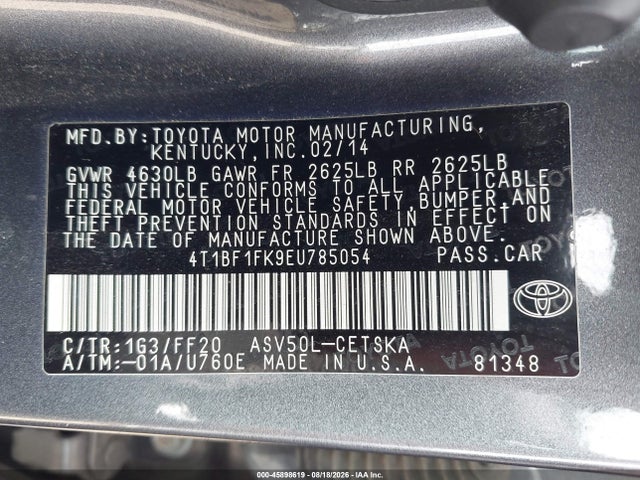 Продажа на аукционе авто 2014 Toyota Camry Se, vin: 4T1BF1FK9EU785054, номер лота: 45898619