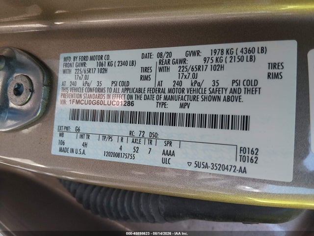 Ford ESCAPE SE 2020 1FMCU0G60LUC01286 Image 9
